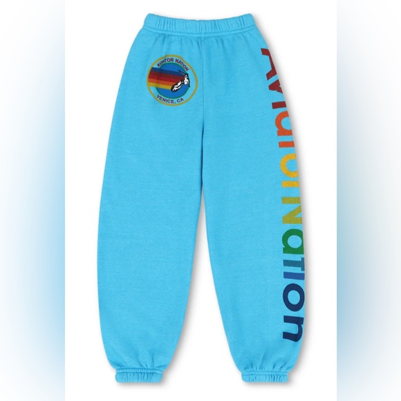 NEW [Aviator Nation] Sweats Casual Sweatpants Joggers in Neon Blue Youth 6 - Picture 2 of 13